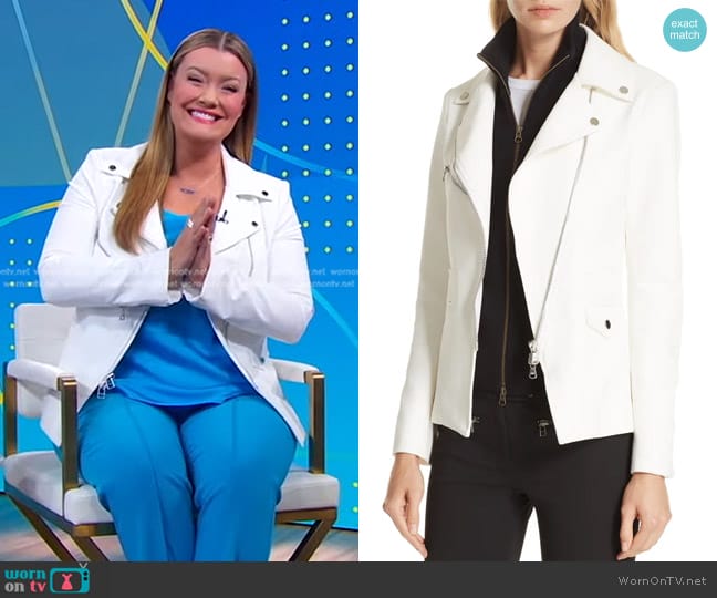 Veronica Beard Hadley Neoprene Moto Jacket worn by Jamie Kern Lima on Good Morning America