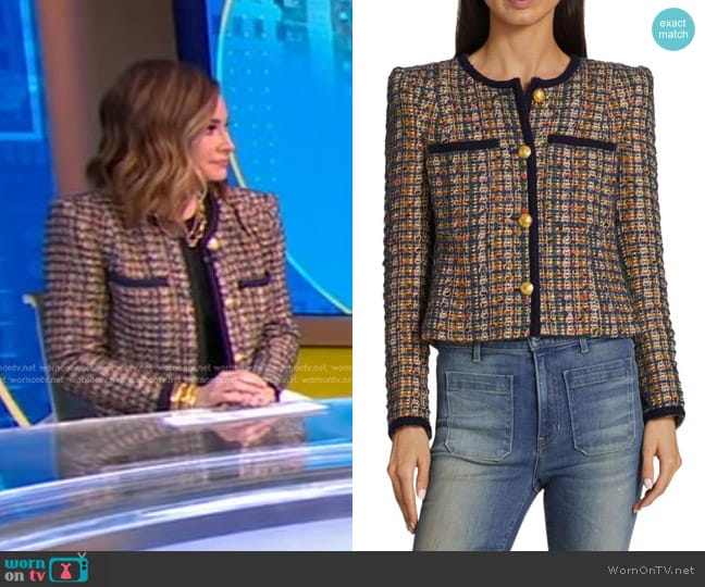 Veronica Beard Lars Metallic Tweed Jacket worn by Rebecca Jarvis on Good Morning America