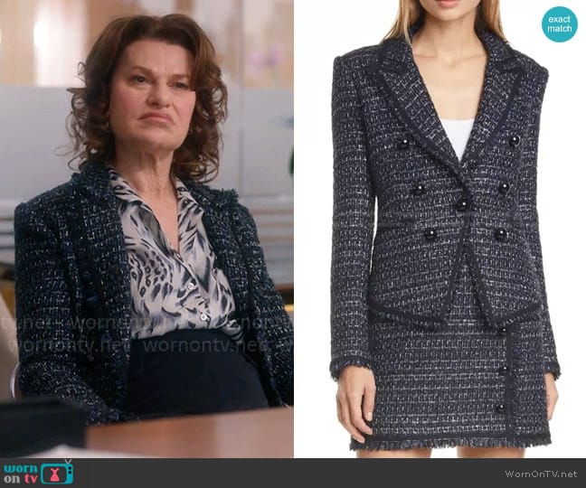 Veronica Beard Cooke Tweed Dickey Jacket worn by Belinda Tuttle (Sandra Bernhard) on So Help Me Todd