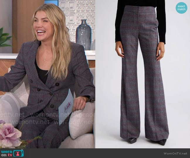 Veronica Beard Lebone High Waist Flare Leg Plaid Pants worn by Amanda Kloots on The Talk