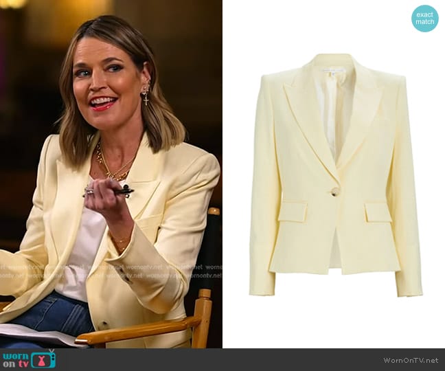 Veronica Beard Danielle Dickey Blazer in Yellow worn by Savannah Guthrie on Today