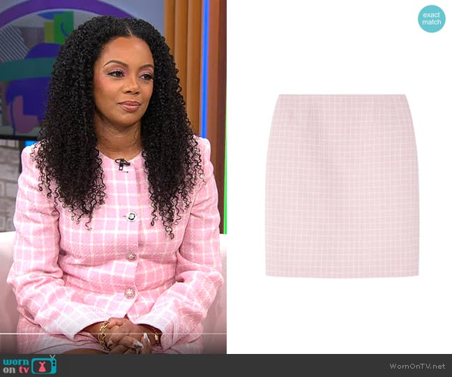 Monique Rodriguez’s pink checked skirt on CBS Mornings