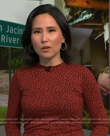 Vicky’s red printed long sleeve top on NBC News Daily