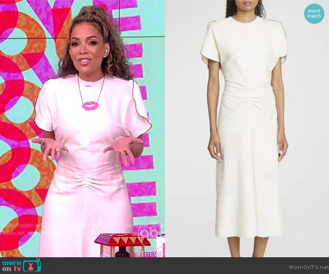 Victoria Beckham Gathered Waist Midi Dress with Split Sleeves worn by Sunny Hostin on The View