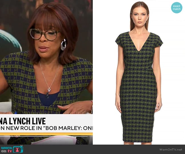 Victoria Beckham Printed Sheath Dress worn by Gayle King on CBS Mornings