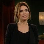 Victoria’s black draped front jacket on The Young and the Restless