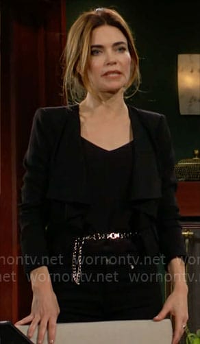 Victoria's black draped front jacket on The Young and the Restless