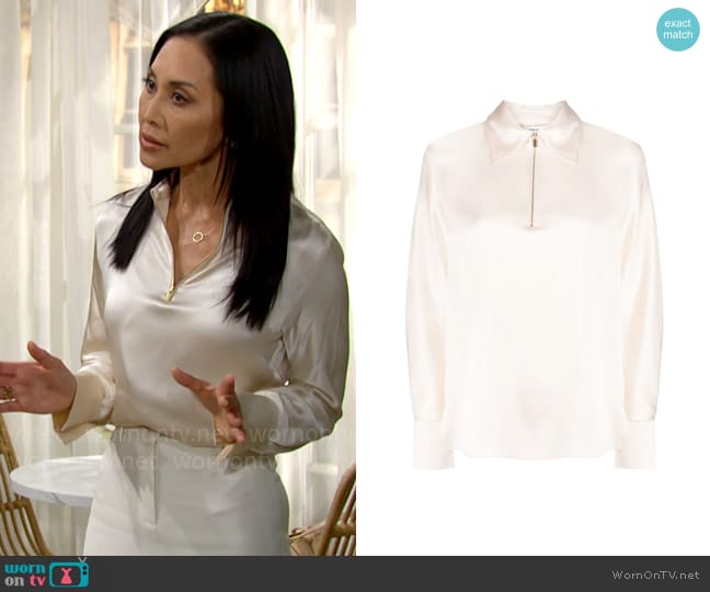 Vince Silk long-sleeve blouse worn by Li Finnegan (Naomi Matsuda) on The Bold and the Beautiful