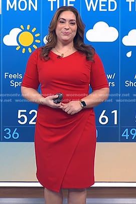 Violeta’s red wrap dress on NBC News Daily