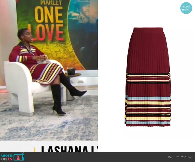 Wales Bonner Wander Rib-Knit Midi-Skirt worn by Lashana Lynch on CBS Mornings