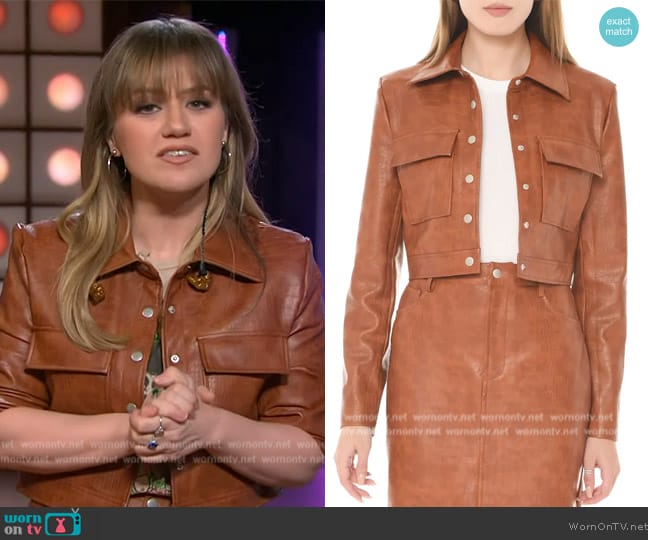 Wayf Miller Croc Embossed Faux Leather Jacket worn by Kelly Clarkson on The Kelly Clarkson Show