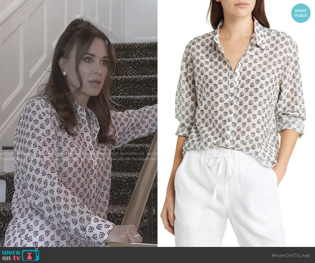 Xirena Beau Floral Cotton & Silk Button-Up Shirt worn by Kyle Richards on The Real Housewives of Beverly Hills