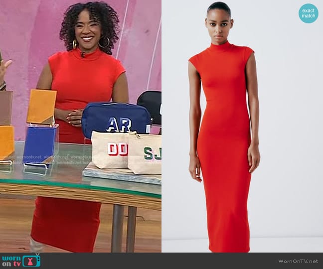 WornOnTV: Dayna Isom Johnson’s red cap sleeve mock neck dress on Today ...
