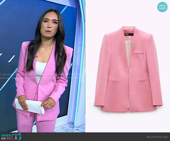 Zara Lapelless Blazer in Pink worn by Emilie Ikeda on Today