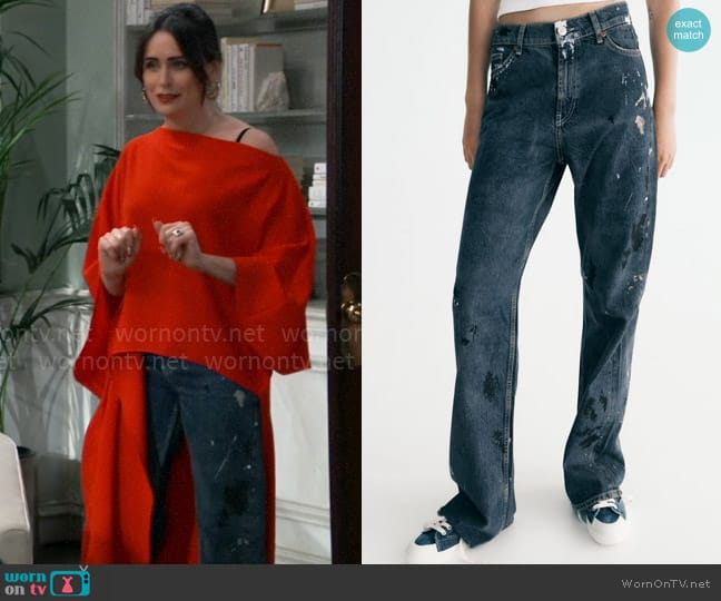 Zara Mid Rise Baggy Wide Leg Jeans worn by Lois Cerullo (Rena Sofer) on General Hospital