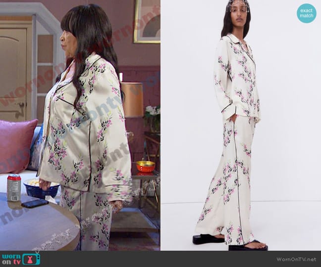 Zara Printed Piped Shirt and Pants worn by Paulina Price (Jackée Harry) on Days of our Lives