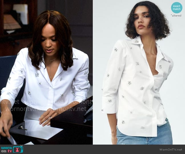 Zara Jewel Poplin Shirt worn by Penelope (Stal Stowers) on Tyler Perrys Sistas