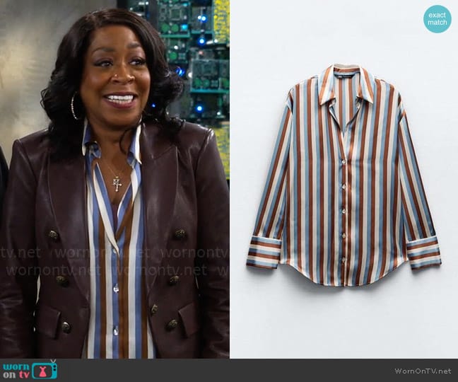 Zara Satin Effect Shirt worn by Tina Butler (Tichina Arnold) on The Neighborhood