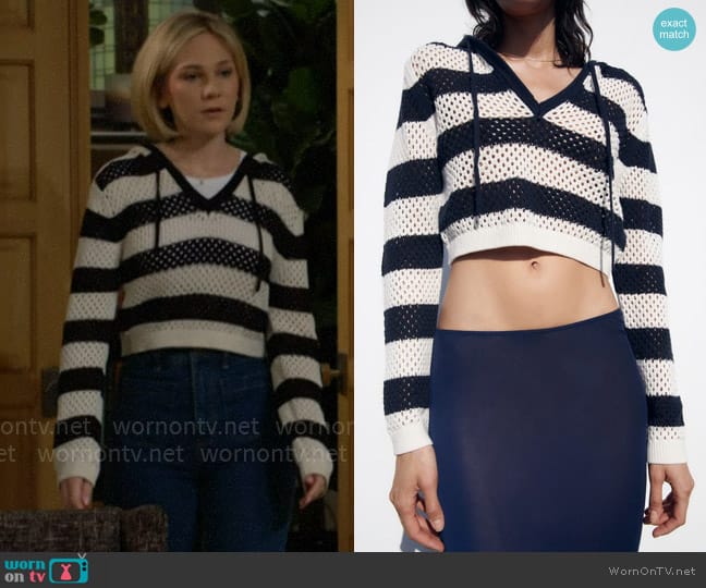 Zara Striped Pointelle Knit Top worn by Lucy Romalotti (Lily Brooks O’ Briant) on The Young and the Restless