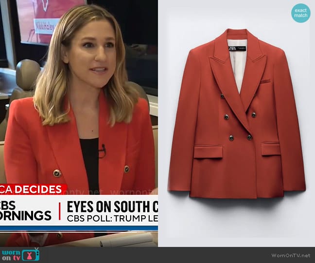 Zara Tailored Double Breasted Blazer worn by Caitlin Huey-Burns on CBS Mornings