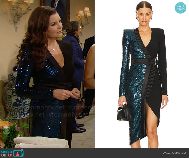 Zhivago Take Off Dress in Teal worn by Katie Logan (Heather Tom) on The Bold and the Beautiful