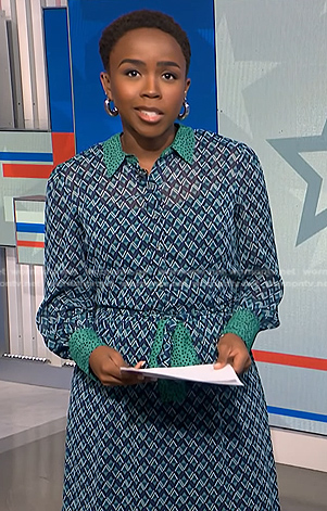 Zinhle Essamuah's blue and green printed shirtdress on NBC News Daily