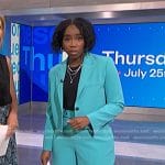 Zinhle’s blue cropped blazer and wide leg pants on NBC News Daily