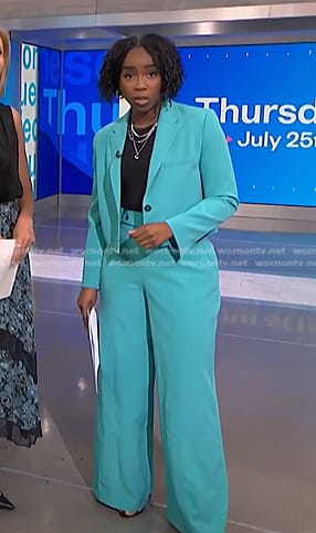 Zinhle's blue cropped blazer and wide leg pants on NBC News Daily