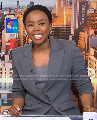 Zinhle's grey double breasted blazer on NBC News Daily