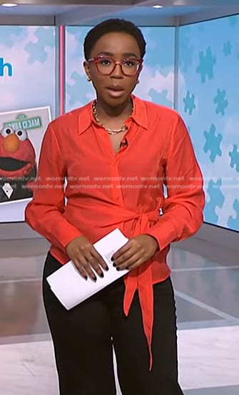 Zinhle’s red tie waist shirt on NBC News Daily