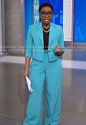 Zinhle’s blue cropped blazer and wide leg pants on NBC News Daily