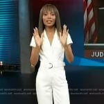 Zuri’s white belted jumpsuit on Access Hollywood