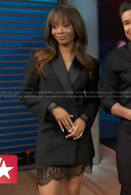 Zuri’s black lace trim blazer dress on Access Hollywood