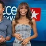 Zuri’s denim corset top and skirt on Access Hollywood