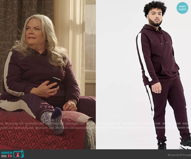 ASOS Plus Tracksuit with Side Stripe in Burgundy worn by Gloria McManus (Paula Pell) on Girls5eva