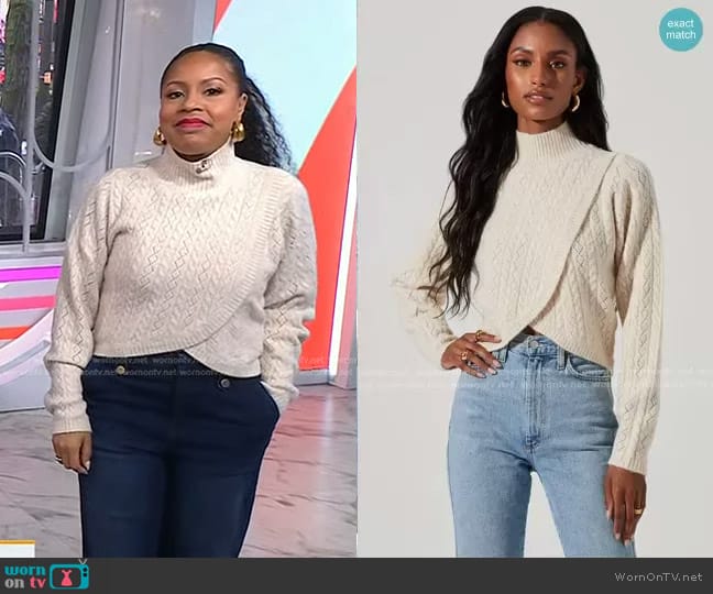 ASTR The Label Ember Wrap Front Turtleneck Sweater worn by Sheinelle Jones on Today