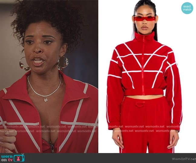 Azalea Wang Track Bomber worn by Wickie Roy (Renée Elise Goldsberry) on Girls5eva