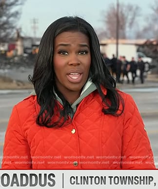 Adrienne Broaddus's orange quilted jacket on Today