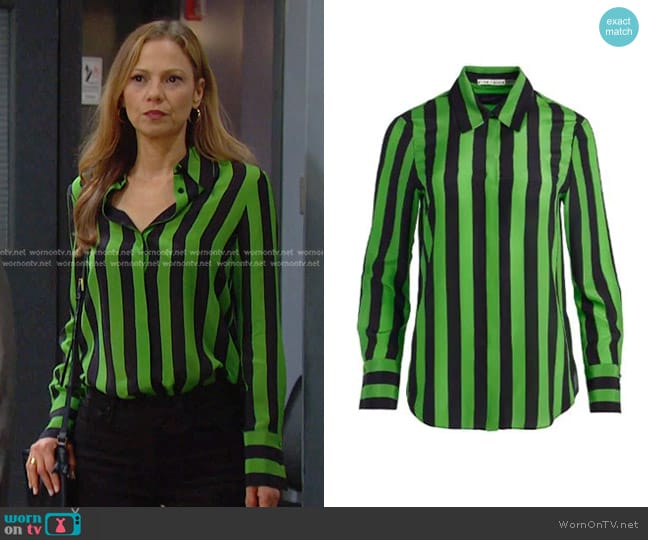 Alice + Olivia Alane Striped Shirt worn by Ava Vitali (Tamara Braun ) on Days of our Lives