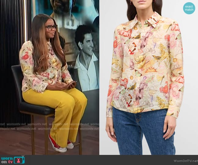 Alice + Olivia Willa Zodiac-Printed Button-Front Top worn by Jacqueline Coley on E! News