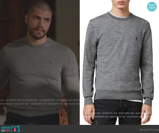 Jules’ gray logo sweater on Death and Other Details