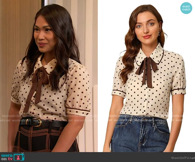 Allegra K Polka Dot Blouse worn by MaryAnne Miranda on The Drew Barrymore Show