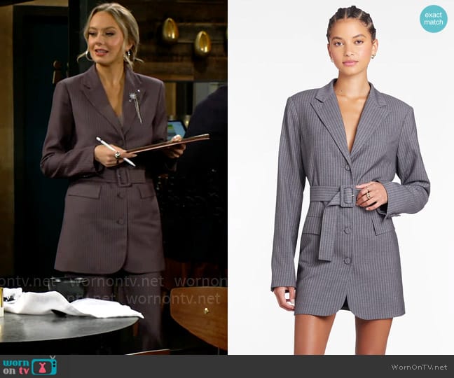 Amanda Uprichard Meritt Blazer in Eton Pinstripe worn by Abby Newman (Melissa Ordway) on The Young and the Restless