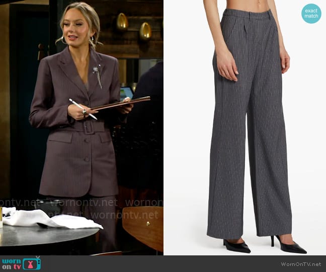 Amanda Uprichard Slater Pants in Eton Pinstripe worn by Abby Newman (Melissa Ordway) on The Young and the Restless