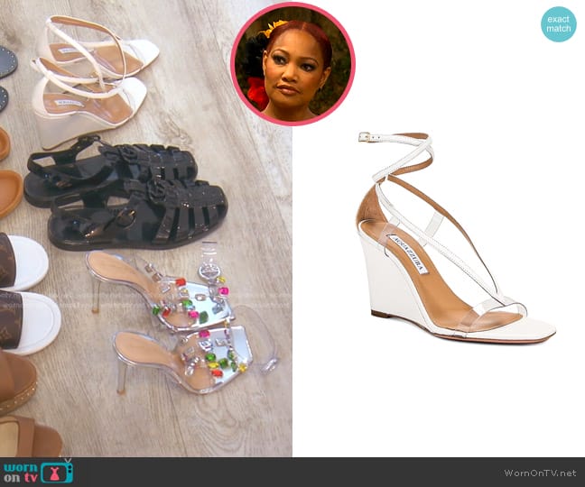 Aquazzura Illusions Plexi 85 Wedge Sandal worn by Garcelle Beauvais on The Real Housewives of Beverly Hills