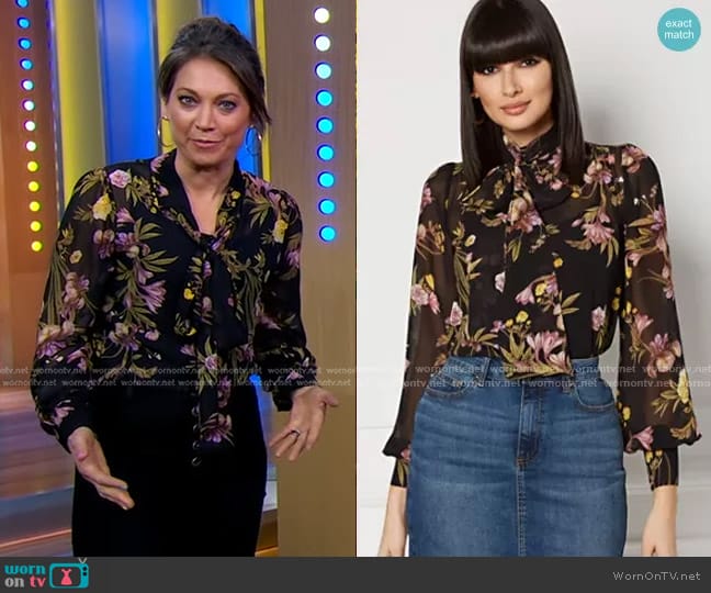 New York & Company Aspen Bow Blouse - Eva Mendes Collection worn by Ginger Zee on Good Morning America