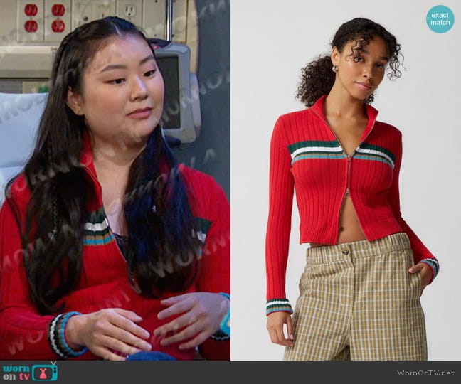 BDG Bella Recycled Zip-Up Cardigan worn by Wendy Shin (Victoria Grace) on Days of our Lives