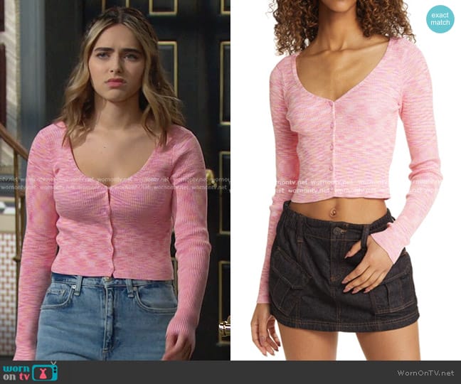 BP Rib Crop Cardigan worn by Holly Jonas (Ashley Puzemis) on Days of our Lives