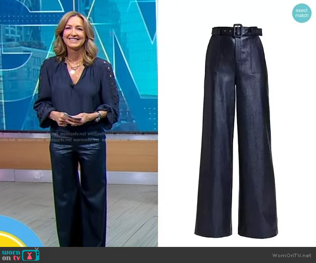 Ramy Brook Bella Croc-Embossed Faux Leather Wide-Leg Pants worn by Lara Spencer on Good Morning America