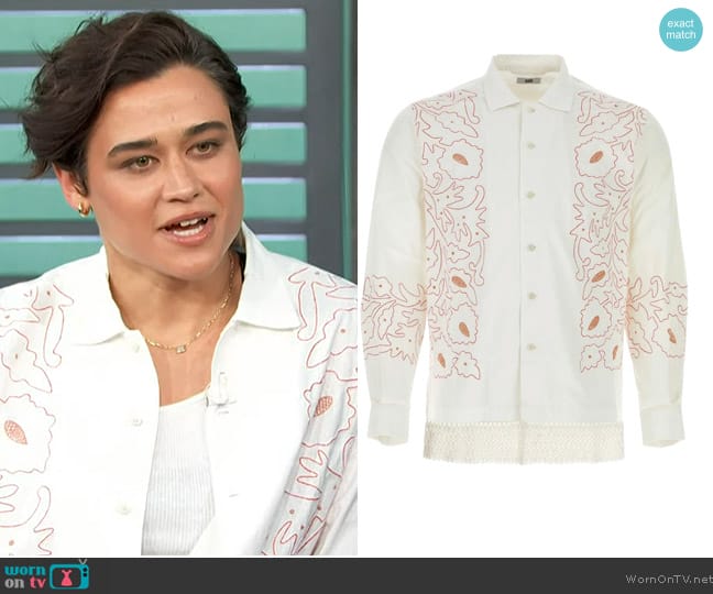 Bode Graphic-print long-sleeve Shirt worn by Katy M. O'Brian on Access Hollywood